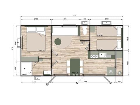 Stacaravan 5 personen - NEST 29 - TV