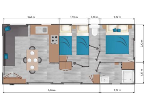 Stacaravan 4 personen - Comfort - 2 CH