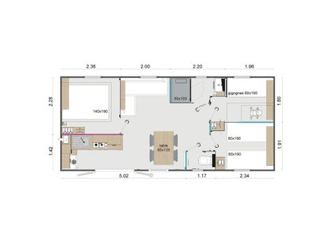 Stacaravan 6 personen - Superieur 3 slaapkamers